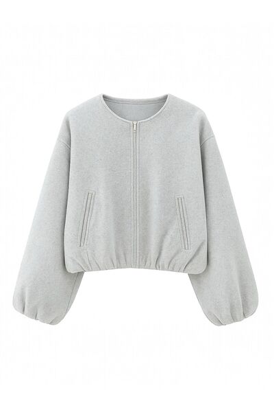 YONEZ MODA سترة نسائية من قماش الكاشي بأكمام منفوخة وجيوب مزدوجة