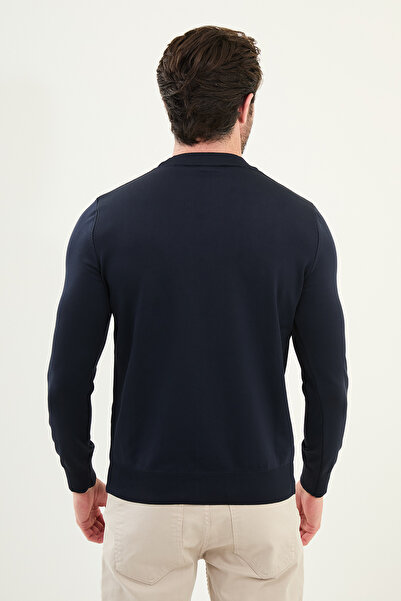 Mcr Ανδρικό πλεκτό πουλόβερ με λαιμόκοψη, μονόχρωμο, μπλε ναυτικό - 11562.25K