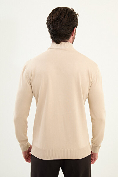 Mcr Striped Slim Fit Half Turtleneck Men's Knitwear Sweater Beige - 11568.25K