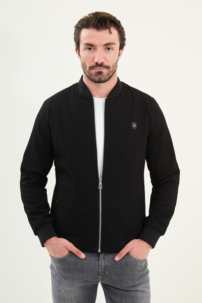 Mcr Palton pentru bărbați cu guler de judecător, slim fit, cu dungi, negru - ...