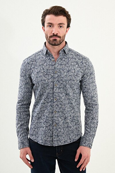 Mcr Patterned Slim Fit Wool Men's Shirt Navy Blue - 27083.25K