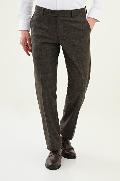 Mcr Καρό Ανδρικό Παντελόνι Στενής Γραμμής από Κλασικό Μαλλί Μαύρο - 38322.25K