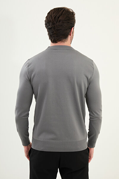 Mcr Ανδρικό πλεκτό πουλόβερ με λεπτή λαιμόκοψη, βασικό σκούρο γκρι - 11562.25K