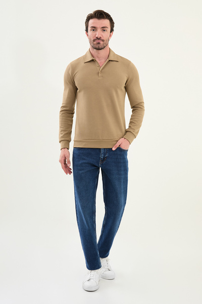 Mcr Striped Slim Fit Polo Neck Long Sleeve Cotton Men's T-Shirt Mink - 36860.25K