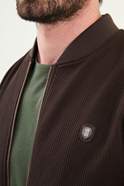 Mcr Striped Slim Fit Judge Collar Men's Coat Brown - 39645.25K