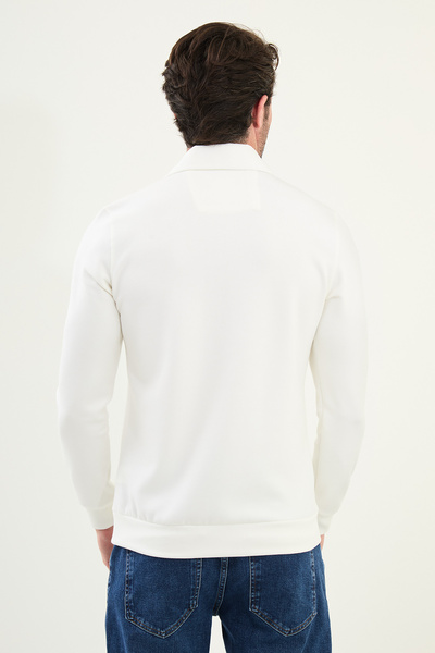 Mcr Striped Slim Fit Polo Neck Long Sleeve Cotton Men's T-Shirt Ecru - 36860.25K