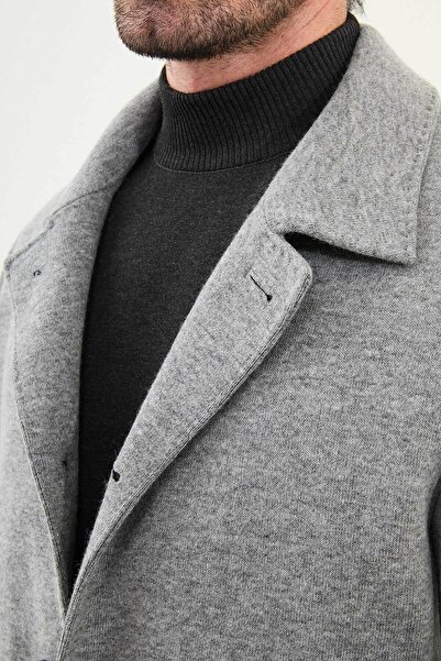 Mcr Straight Slim Fit Bag Pocket Wide Collar Wool Men's Coat Gray - 21323.25K