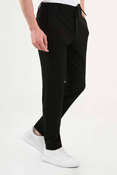 Mcr Striped Super Slim Fit Elastic Waist Drawstring Cotton Men's Trousers Black - 38324.25K