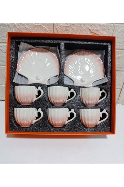 decovien Oyster Model 6-Person Porcelain Cup Set with Pearls (90ml)