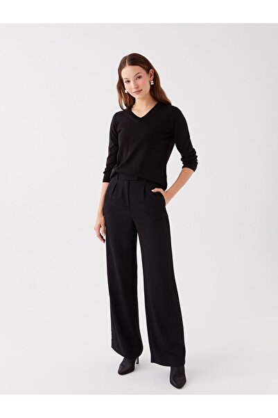 LC Waikiki V Yaka Düz Uzun Kollu Kadın Triko Kazak