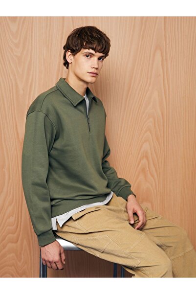 LC Waikiki Hanorac gros pentru bărbați cu guler polo și mâneci lungi