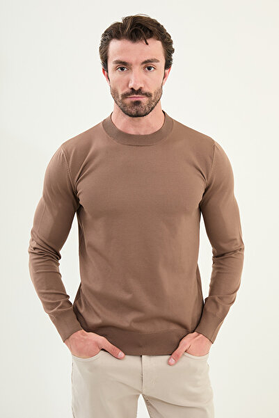 Mcr Ανδρικό πλεκτό πουλόβερ Basic με λαιμόκοψη, μονόχρωμο, γαλακτόχρωμο - 11562.25K