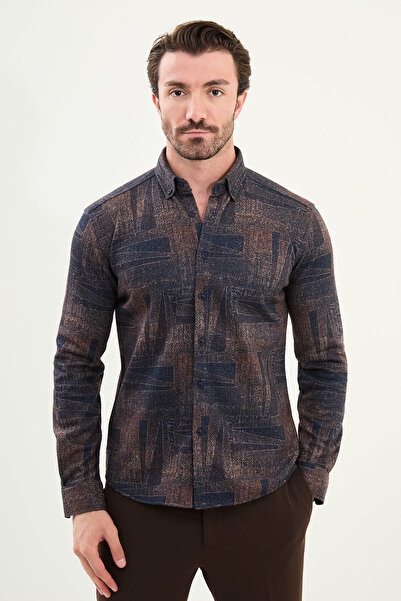 Mcr Patterned Slim Fit Long Sleeve Lumberjack Wool Men's Shirt Brown - 27084.25K