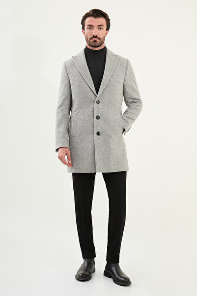 Mcr Patterned Slim Fit Wide Collar Cashmere Men's Coat Gray - 21325.25K