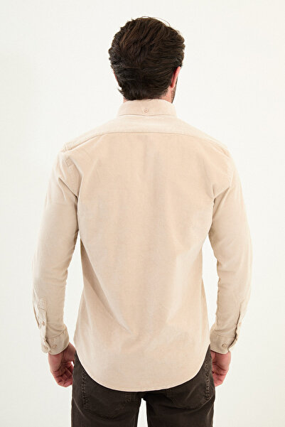 Mcr Plain Slim Fit Long Sleeve Velvet Men's Shirt Beige - 27105.25K