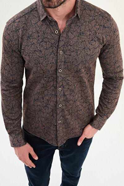 Mcr Patterned Slim Fit Wool Men's Shirt Brown - 27083.25K