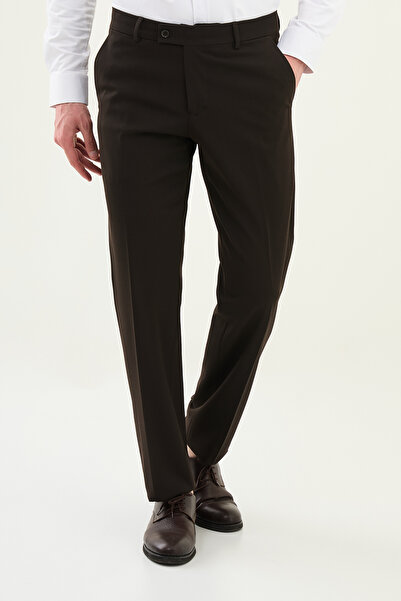 Mcr Straight Slim Fit Classic Wool Men's Trousers Brown - 38325.25K