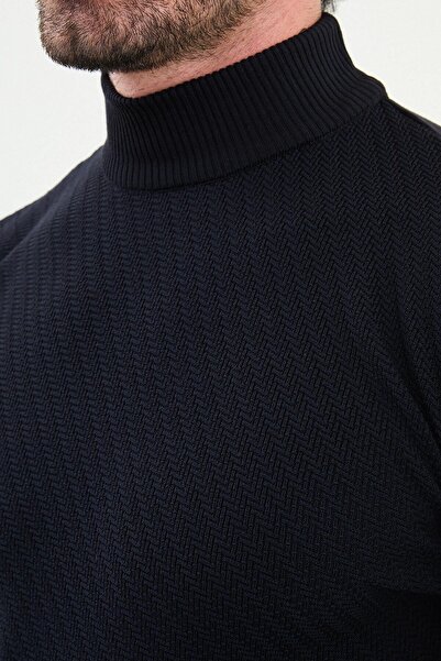 Mcr Ανδρικό πλεκτό πουλόβερ με σχέδια Slim Fit Half Turtleneck Navy Blue - 11546.25K