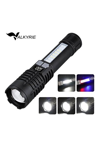 valkyrie Şarjlı LED El Feneri 5 Işık Modu Type-C Şarjlı Çakar Modlu Zoom Özellikli