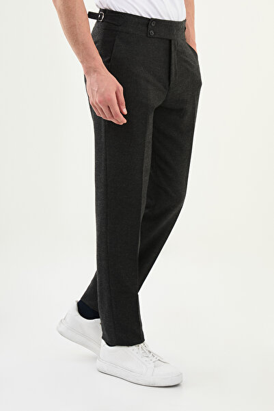 Mcr Καρό Slim Fit Ανδρικό παντελόνι από μαλλί με αγκράφα στη μέση, μαύρο - 38326.25K