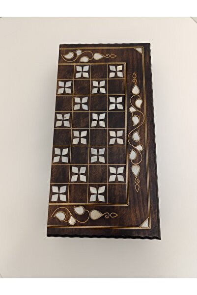 Mess Sedef Kakma Telkari İşlemeli El İşçiliği Orta Boy Ahşap Tavla - Koyu Ren...