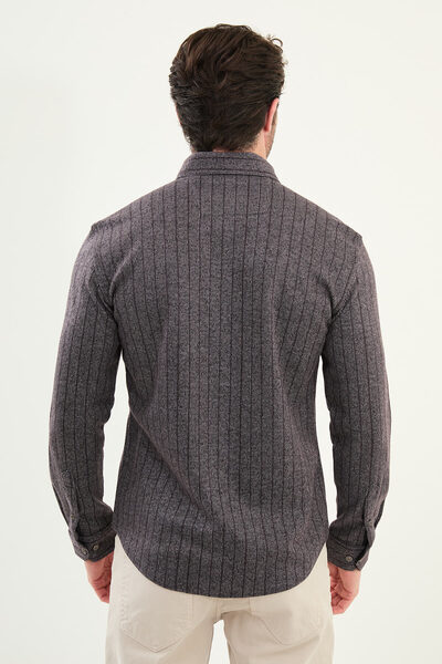 Mcr Striped Slim Fit Long Sleeve Lumberjack Wool Men's Shirt Coffee - 27099.25K