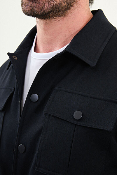 Mcr Plain Slim Fit Shirt Collar Men's Coat Navy Blue - 39657.25K