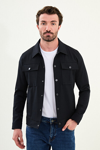 Mcr Plain Slim Fit Shirt Collar Men's Coat Navy Blue - 39657.25K