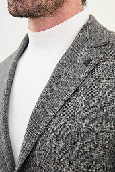 Mcr Plaid Slim Fit Mono Collar Men's Jacket Black - 41461.25K