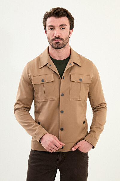 Mcr Plain Slim Fit Shirt Collar Men's Coat Beige - 39657.25K