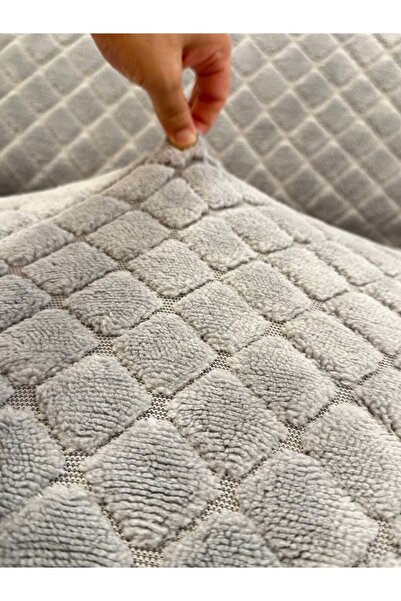 etleshome Yumuşacık Welsoft Gri Lastikli 3 Kişilik Koltuk Örtüsü | Kaymaz, Esnek ve Yıkanabilir Koltuk Kılıfı