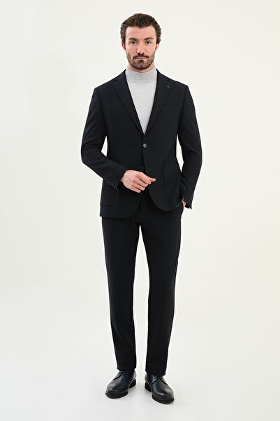 Mcr Patterned Slim Fit Pocket Jumpsuit Collar Men's Suit Navy Blue - 45413.25K