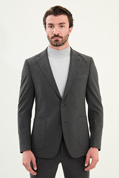 Mcr Striped Slim Fit Bag Pocket Mono Collar Men's Jacket Anthracite - 41463.25K