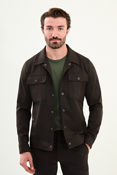 Mcr Plain Slim Fit Shirt Collar Men's Coat Brown - 39657.25K