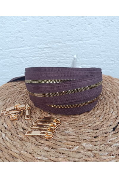 NGA's Koyu Kahverngi T6 Altın Diş Kemik Fermuar Altın Başlık - 5 metre fermua...