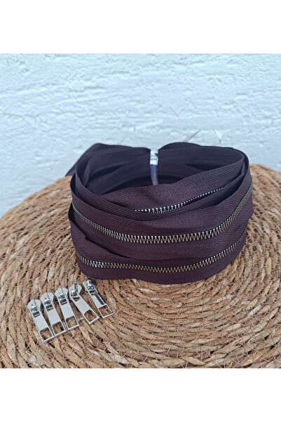 NGA's Koyu Kahverengi T6 Gümüş Diş Kemik Fermuar Gümüş Başlık - 5 metre fermu...