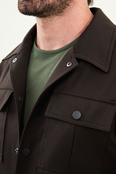 Mcr Plain Slim Fit Shirt Collar Men's Coat Brown - 39657.25K