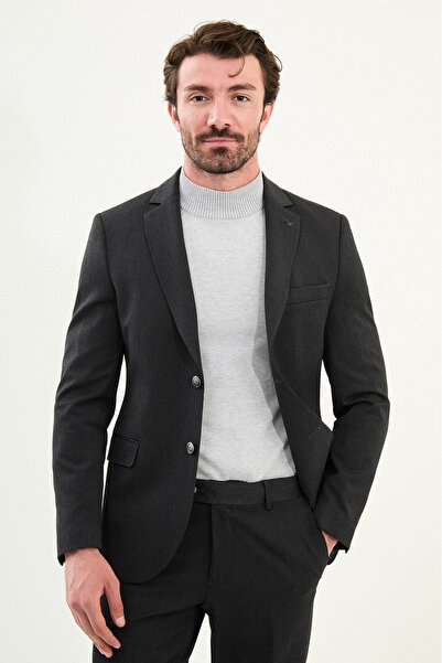 Mcr Düz Slim Fit Mono Yaka Klasik Yün Erkek Takım Elbise Antrasit - 45410.25K