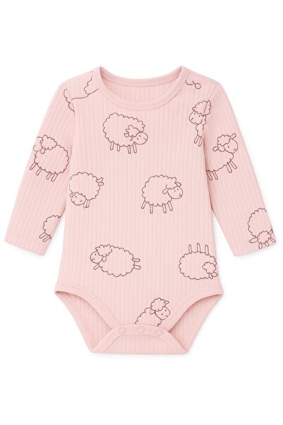 Nayinom Pink Lamb Patterned Long Sleeve Cotton Baby Girl Body 01091