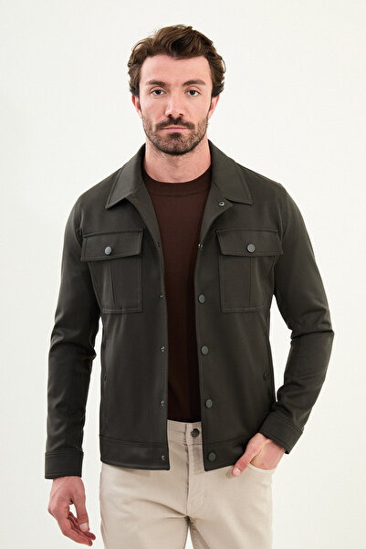 Mcr Plain Slim Fit Shirt Collar Men's Coat Khaki - 39657.25K