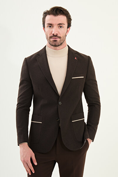Mcr Plain Slim Fit Mono Collar Wool Men's Jacket with Pocket Detail Coffee - 41464.25K