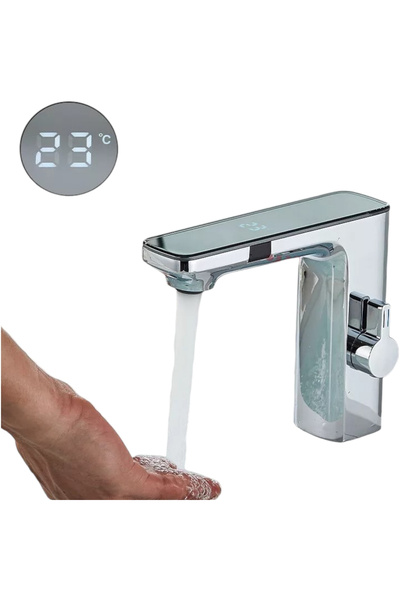 BisDesign Baterie de baie ®, material premium, afișaj temperatură, două moduri, crom, dimensiune 14 cm