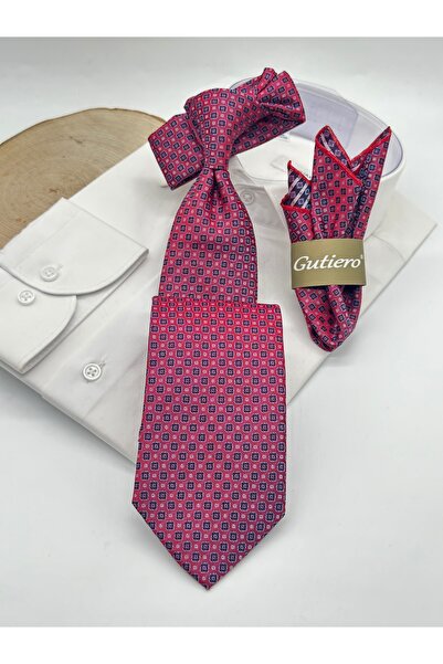 Gutiero Classic Tie with Red Patterned Handkerchief