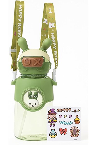 Busstier 750 ml Hanging Children's Water Bottle with Rabbit Figure and Lid wi...