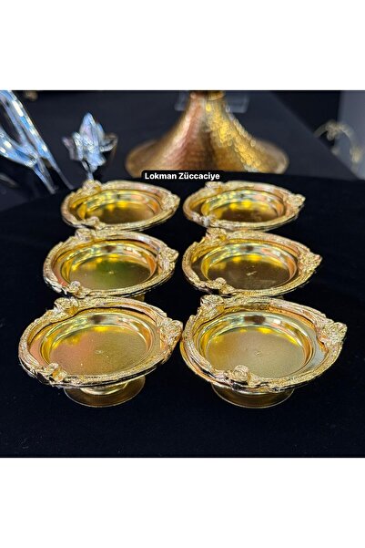 LOKMAN ZÜCCACİYE GOLD DÖKÜM GÜL MOTİFLİ 6 ADET METAL ÇOK AMAÇLI LOKUMLUK SUNU...