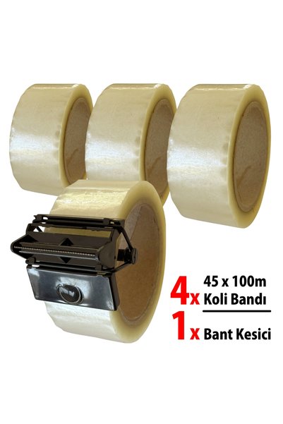 ERTEMI 4 adet 45x100 Koli Bandı ve Bant Kesici Seti Taşınma Paketleme Kiti