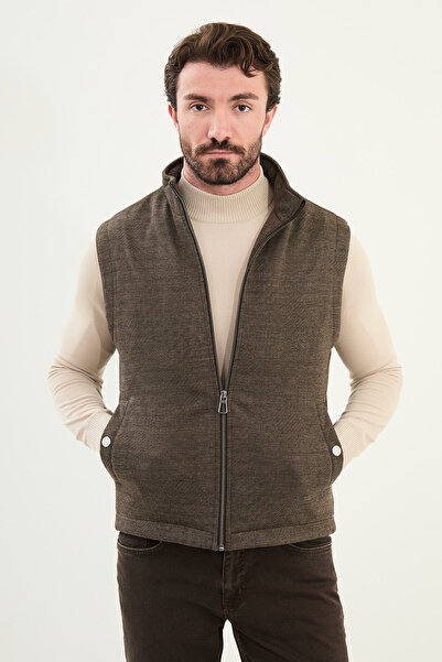 Mcr Gray Slim Fit Stand Collar Men's Vest Brown - 40946.25K