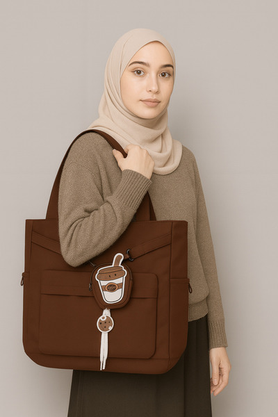 nuzki Premium Ladies Tote Bag with Cute Coffee Charm – Spacious Shoulder Bag for Work, College & Travel