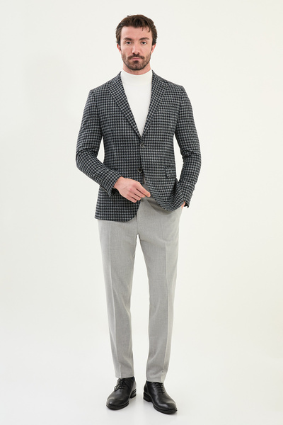 Mcr Houndstooth Pattern Slim Fit Mono Collar Wool Men's Jacket Black - 41468.25K