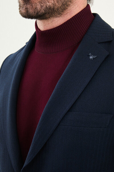 Mcr Striped Slim Fit Bag Pocket Mono Collar Men's Jacket Navy Blue - 41460.25K